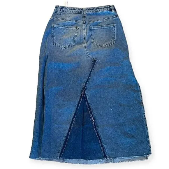 STRADIVARIUS | Blue | LONG DENIM SKIRT WITH SLIT - Picture 4 of 7